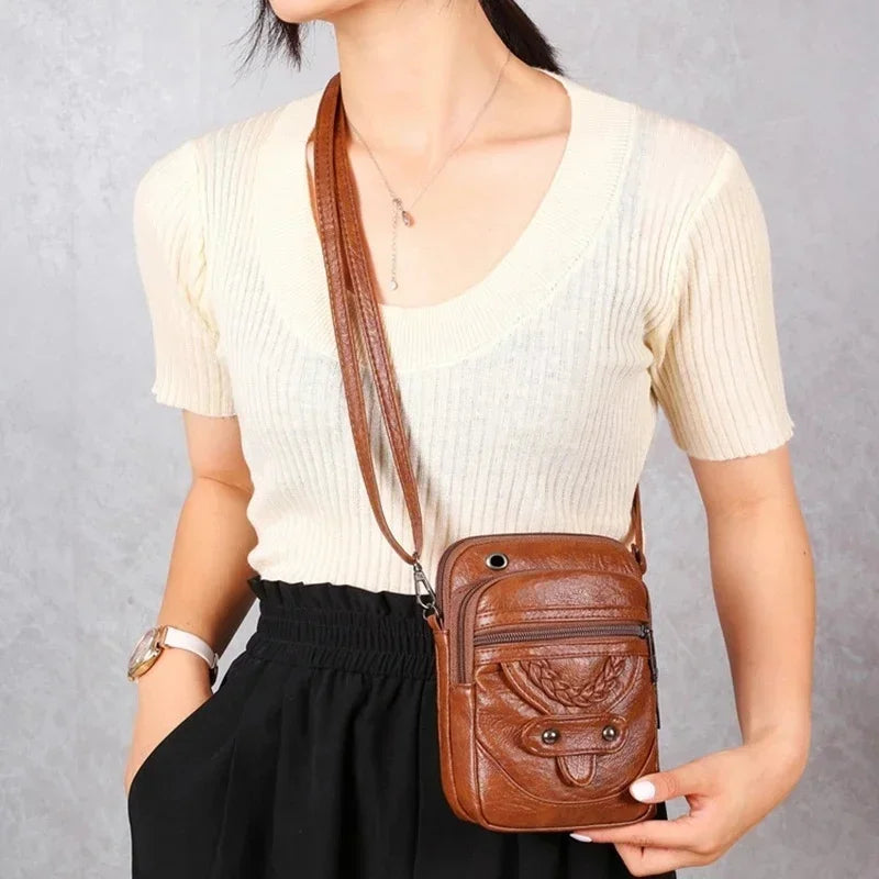 Retro Western Small Crossbody Bag – Soft PU Leather Shoulder Bag