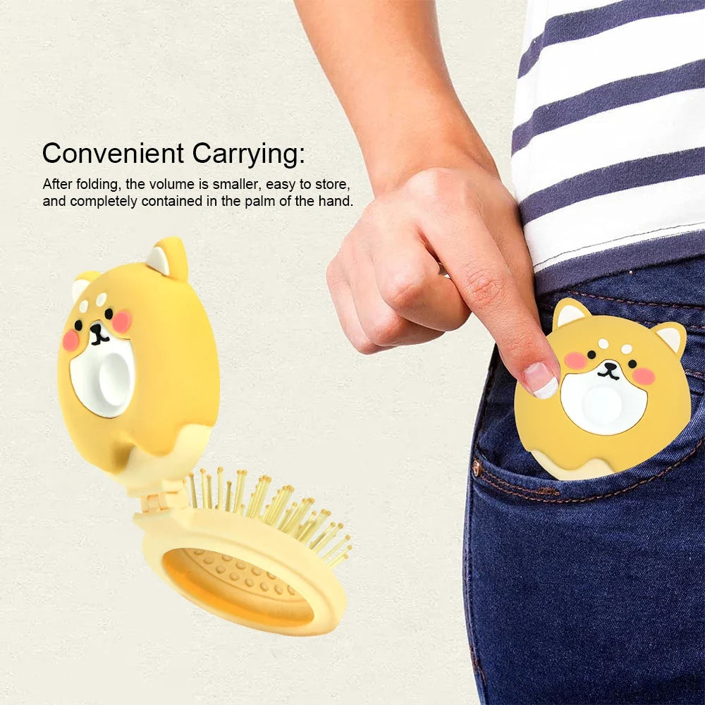 Mini Folding Hair Brush with Mirror – Portable Travel Comb