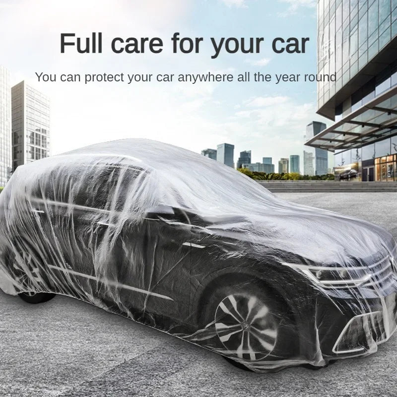 Disposable Transparent PE Car Cover – Rain & Dust Protection