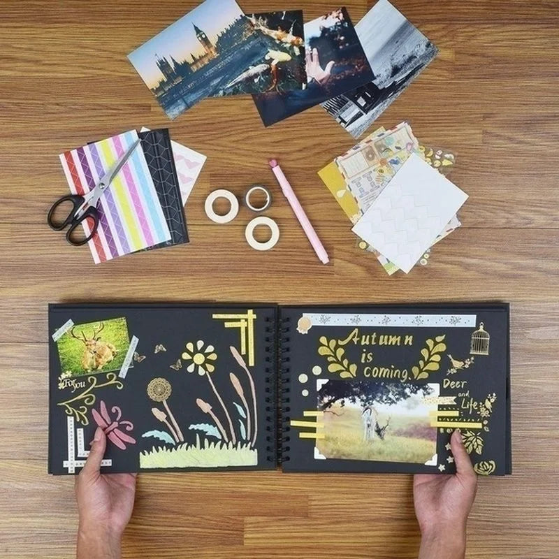 DIY Scrapbook Photo Album – 30-Page Black Card Memory Book