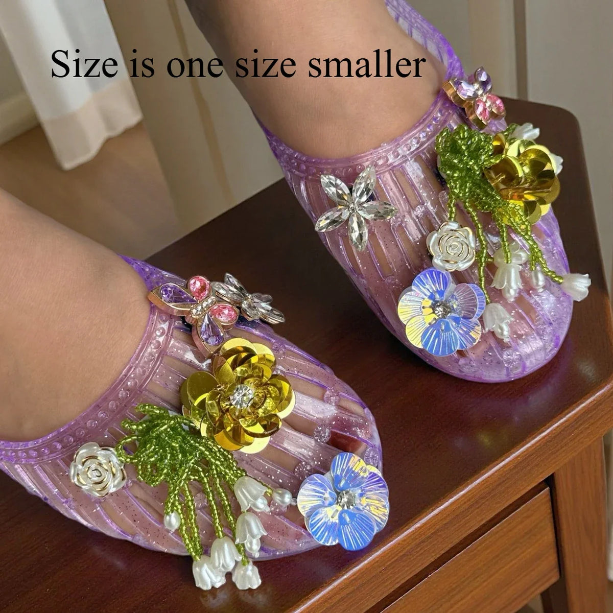 Crystal Flower Jelly Sandals – Women's Beach Slip-On Slippers