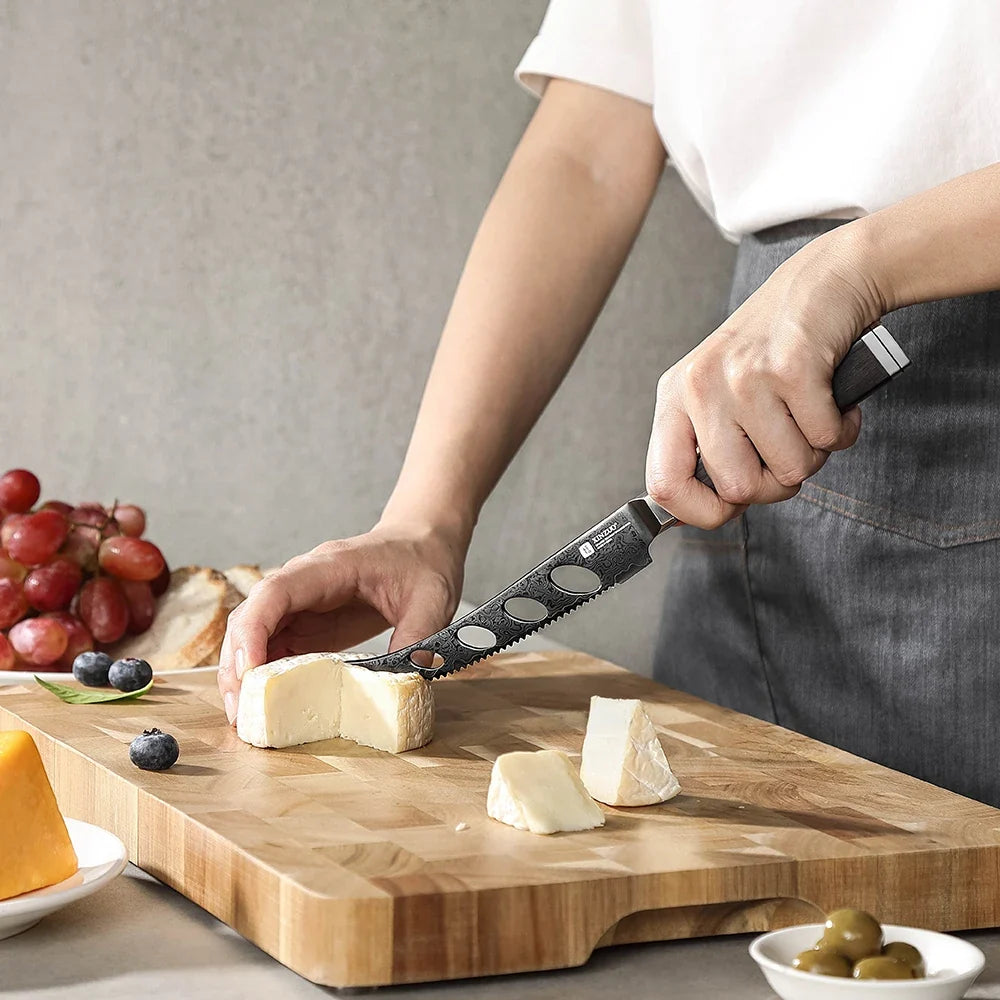 XINZUO Damascus Steel Cheese Knife 5.12" – Ebony & G10 Handle