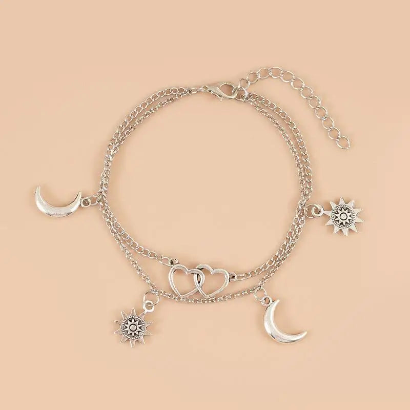 Bohemian Double Heart Anklet – Layered Ankle Bracelet for Women