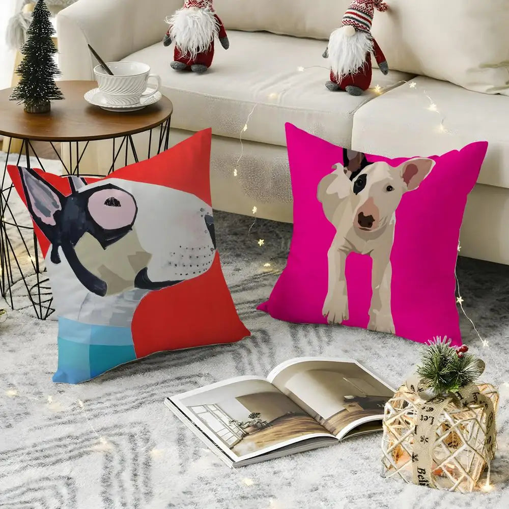 Cartoon Bull Terrier Linen Pillow Cover | Hidden Zipper