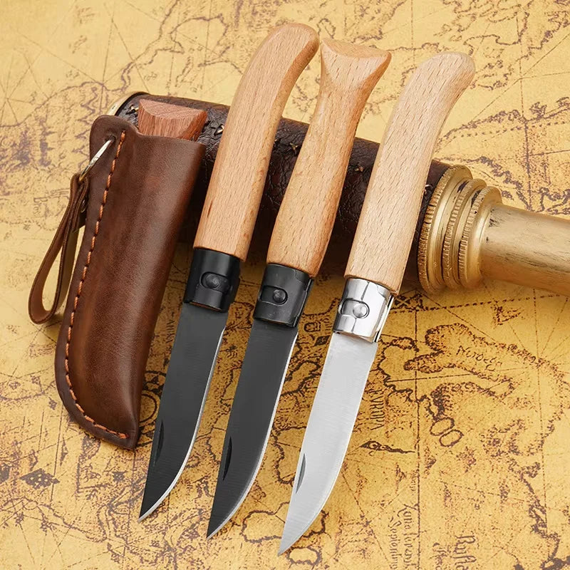 3CR13 Folding Pocket Knife – Wood Handle Camping Knife