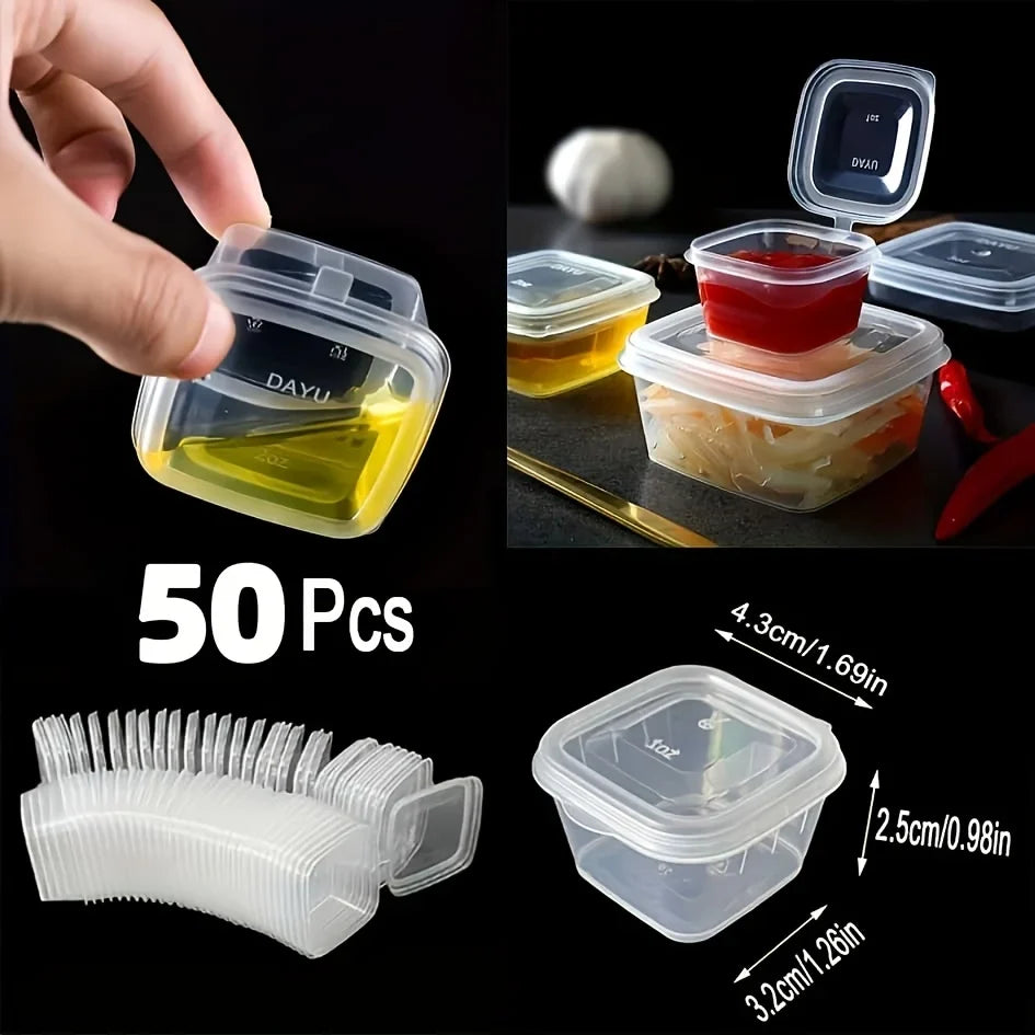 50-Pack Square Sauce Cups with Lids | Reusable & Leak-Proof