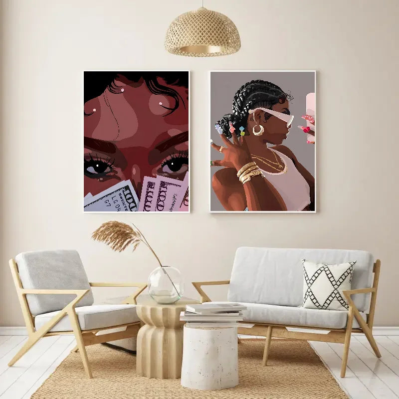 Hip Hop Black Girl Gold Jewelry Wall Poster | Self-Adhesive