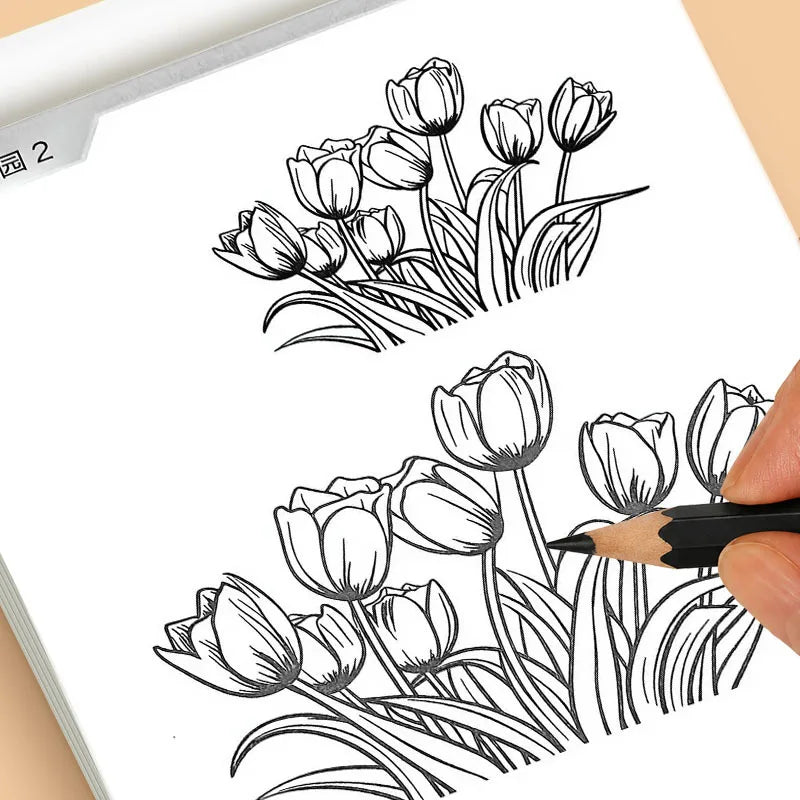 48-Page Floral Sketch Tracing Book Various Garden Flower Outline