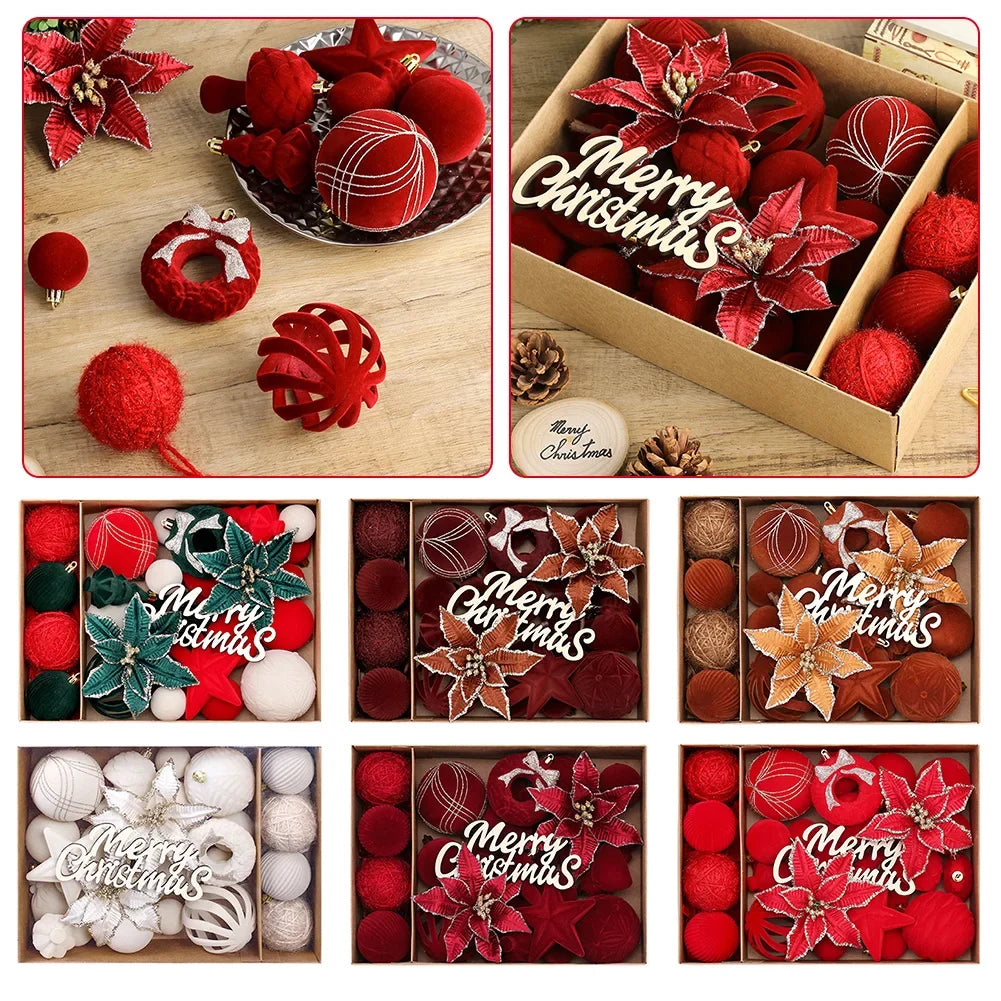 38-Piece Velvet Christmas Ball Ornaments – Mixed Color Set