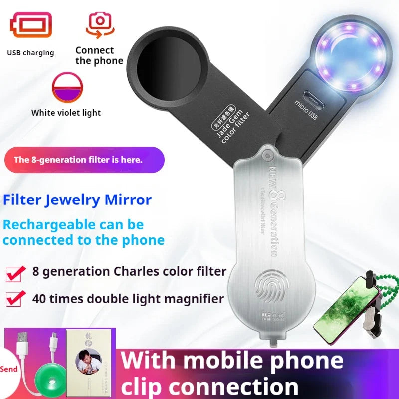 40X Rechargeable Magnifying Glass White & UV Light Loupe