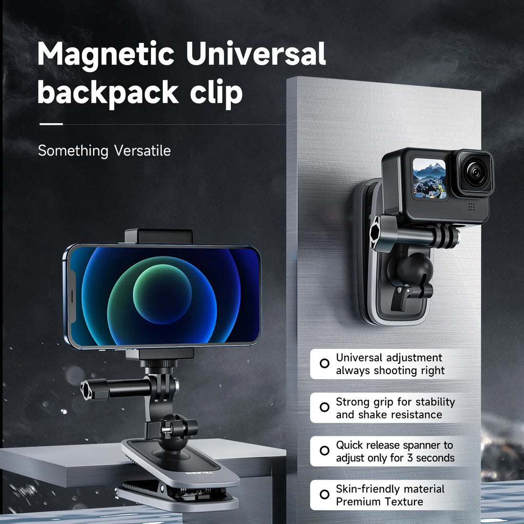 TELESIN 360 Rotation Magnetic Backpack Clip Clamp Mount Gopro Hero 11