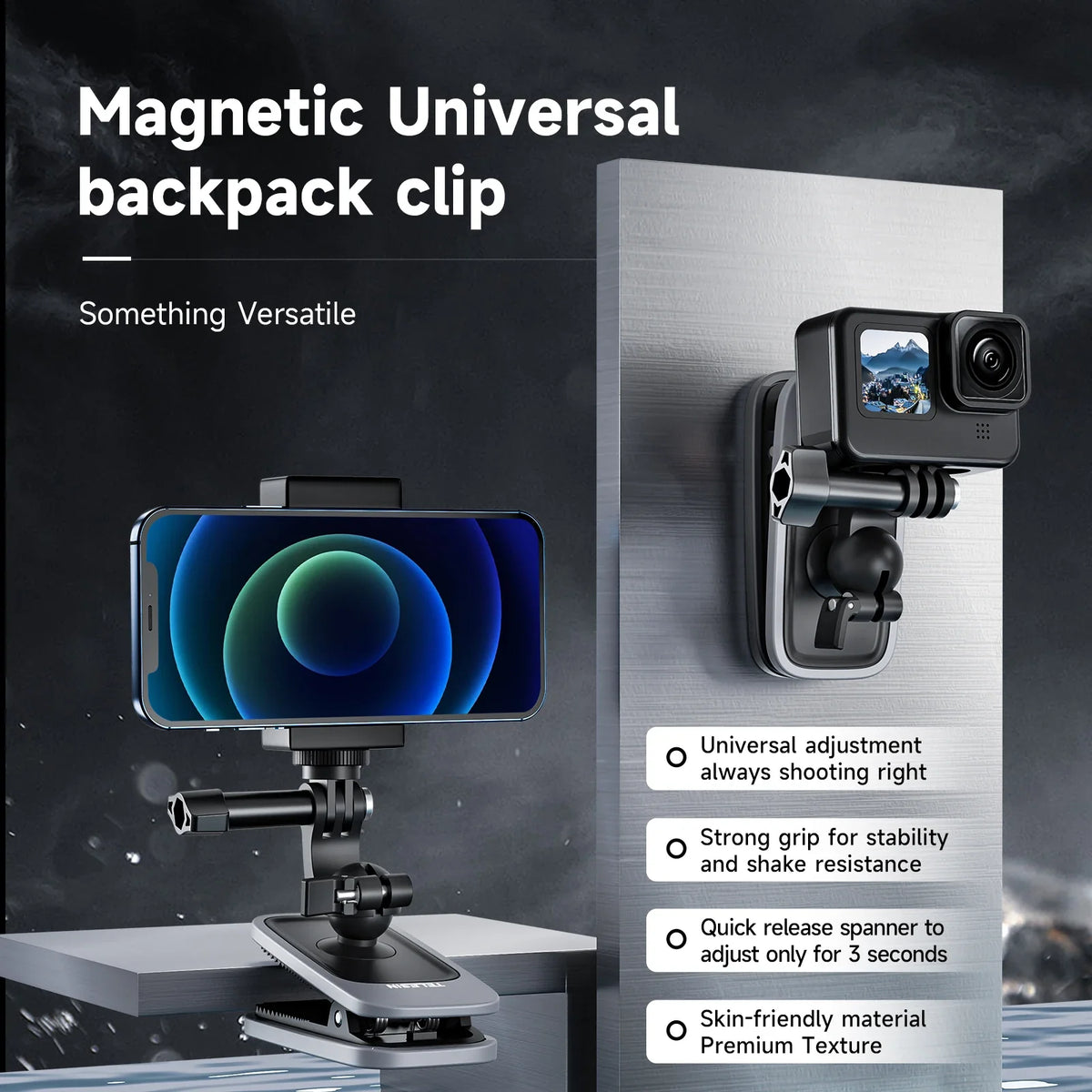 TELESIN 360 Rotation Magnetic Backpack Clip Clamp Mount Gopro Hero 11