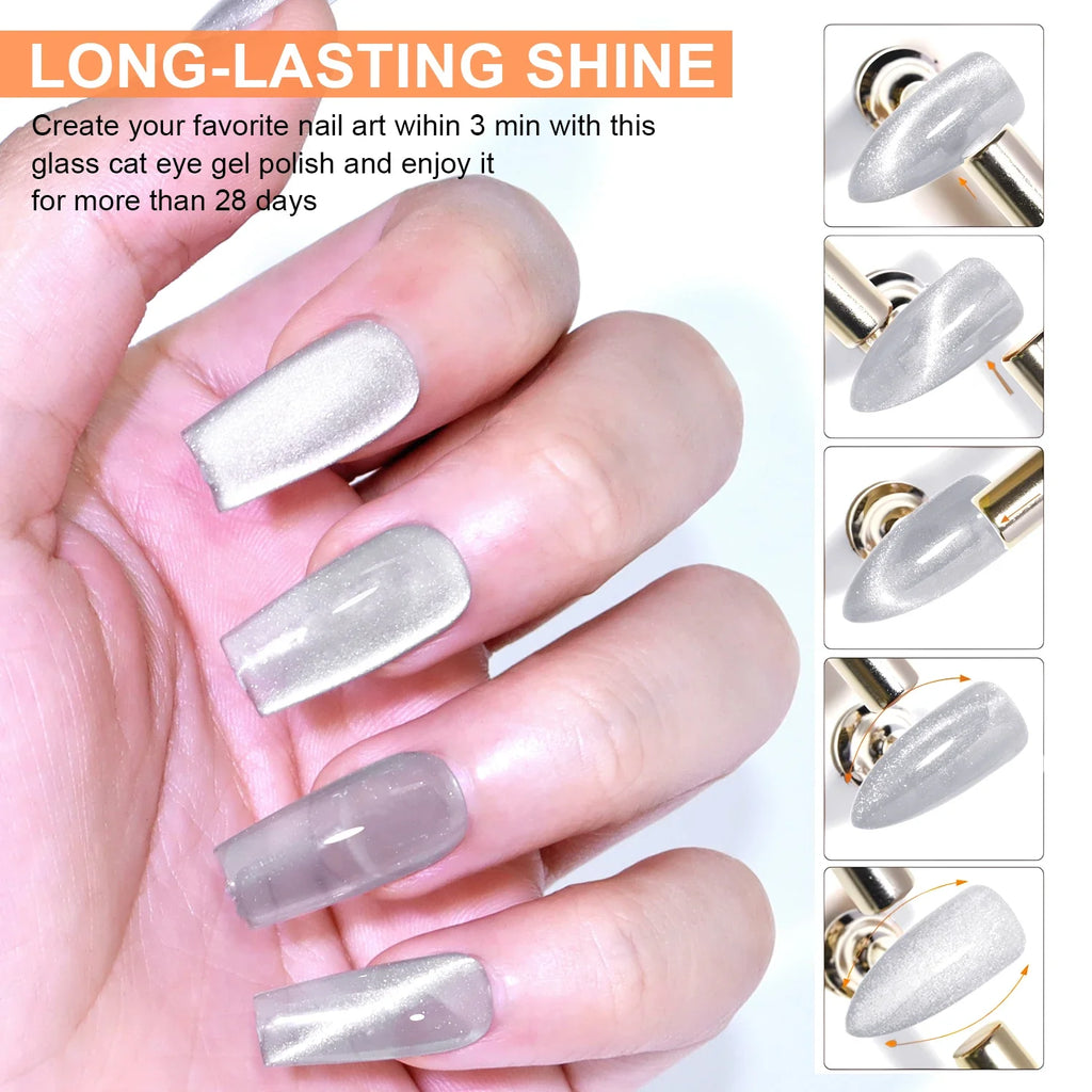 Silvery Cat Eye Gel Polish Glossy Magnetic Nail Holographic 9D Effect