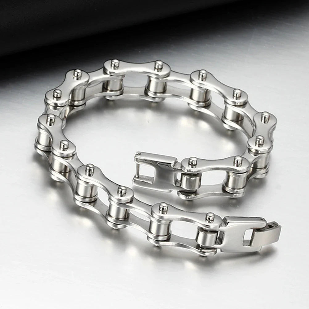 Punk Stainless Steel Motorcycle Chain Bracelet 8.5" Silver