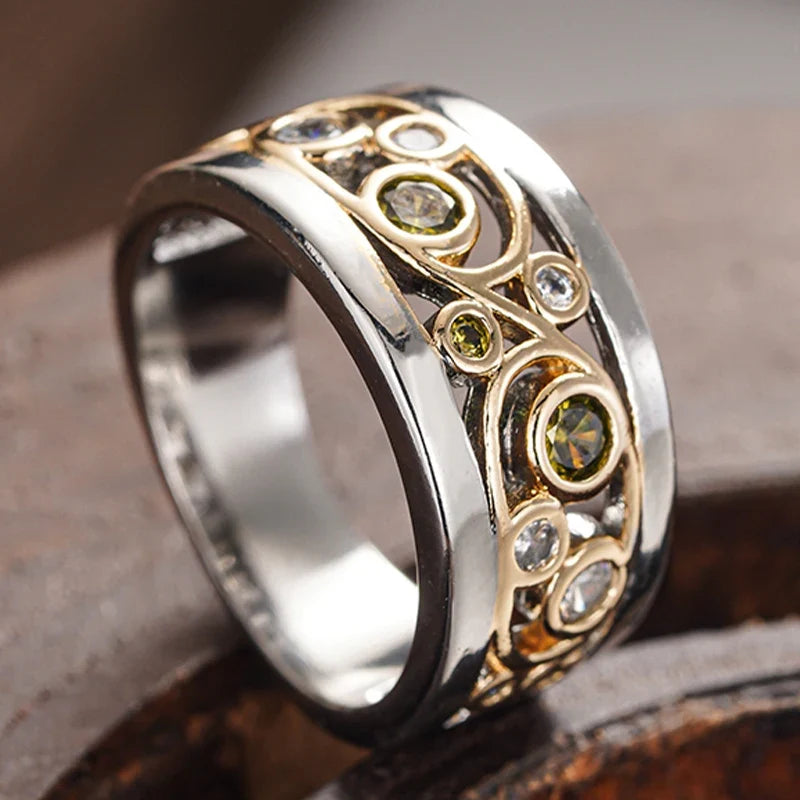 Huitan Two-Tone Hollow Cubic Zirconia Ring for Women