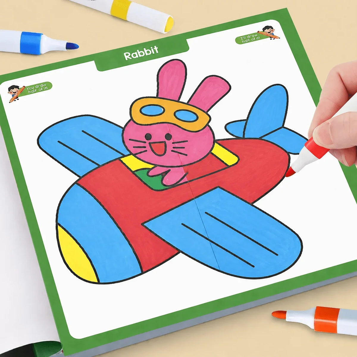 32-Page Fun Painting Symmetry Coloring Book Cute Half-finished Animal
