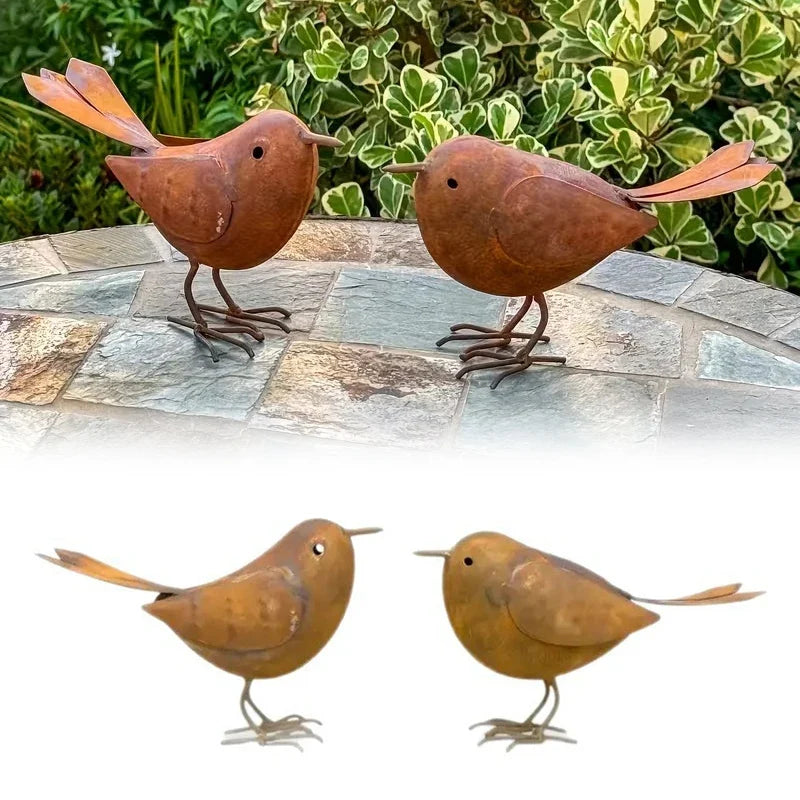 Rustic Iron Metal Bird Statue | Outdoor Garden Sculpture Decor