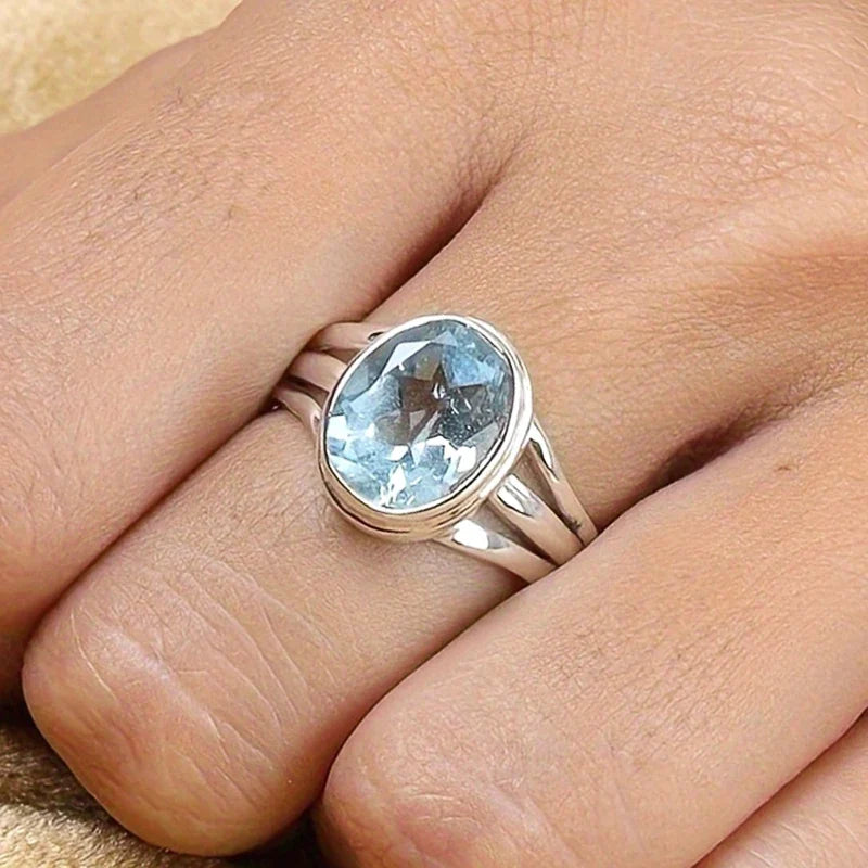 Huitan Blue CZ Ring – Elegant Women's Fashion Band