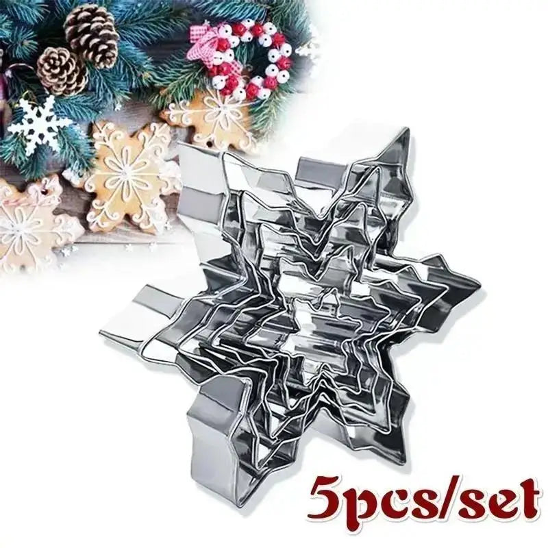 5-Piece Snowflake Cookie Cutters – Stainless Steel Christmas Set