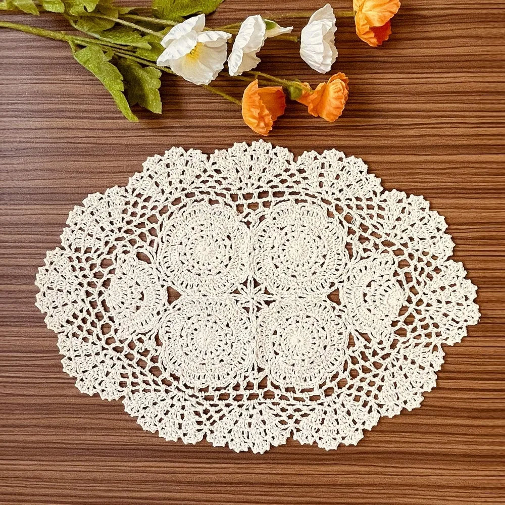 Vintage Crocheted Doilies Shabby Chic Handmade Crochet Placemet Oval