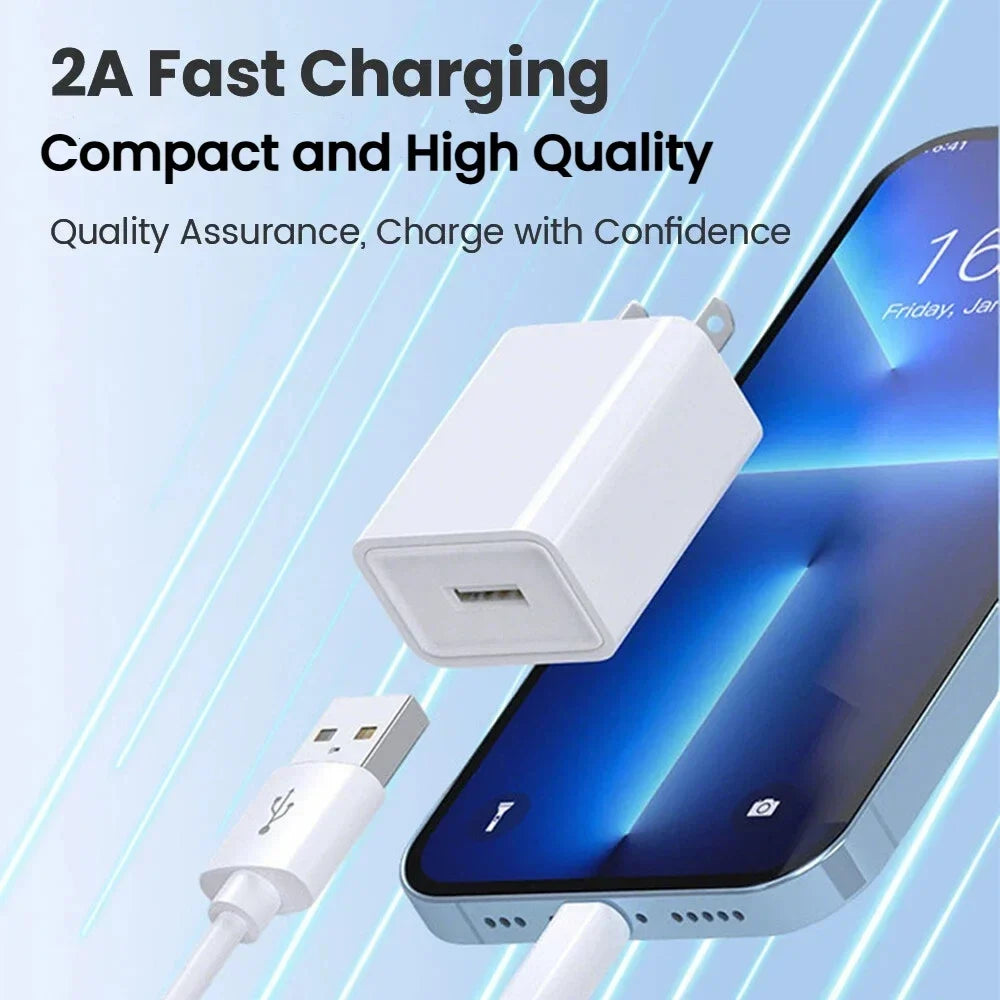 2A USB Wall Charger EU/US Plug – iPhone, Samsung, Huawei