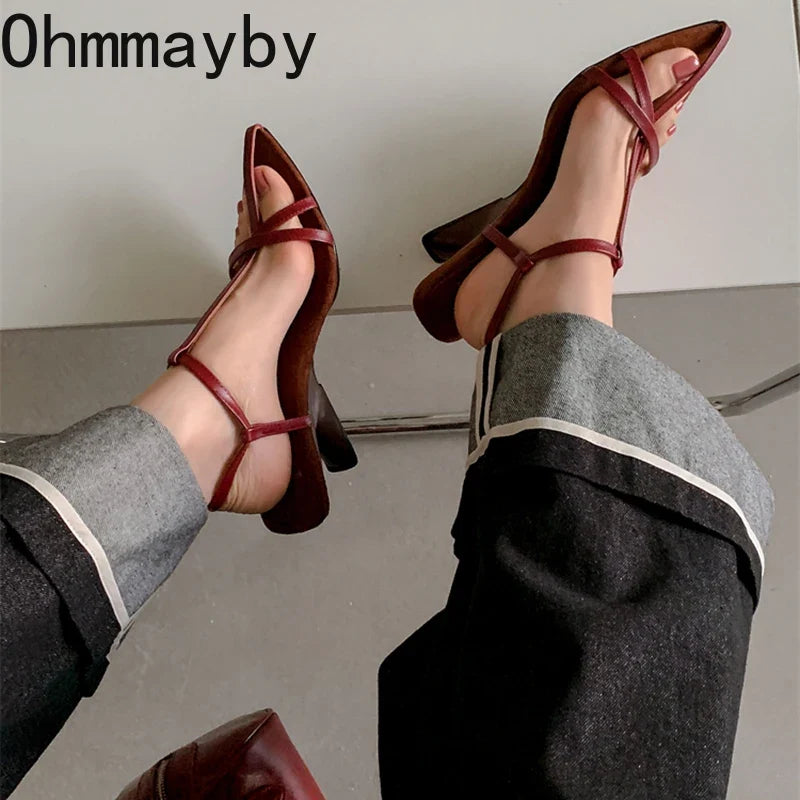Women's Pointed Toe Square Heel Sandals – Narrow Band Style