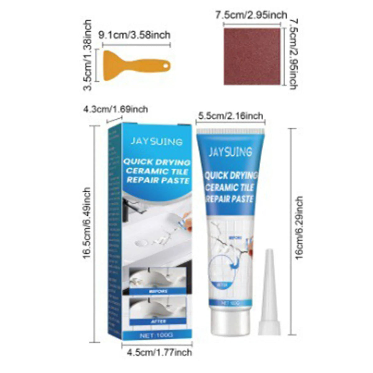 100g Tile Repair Paste – Waterproof, Fast-Drying + Scraper & Sandpaper