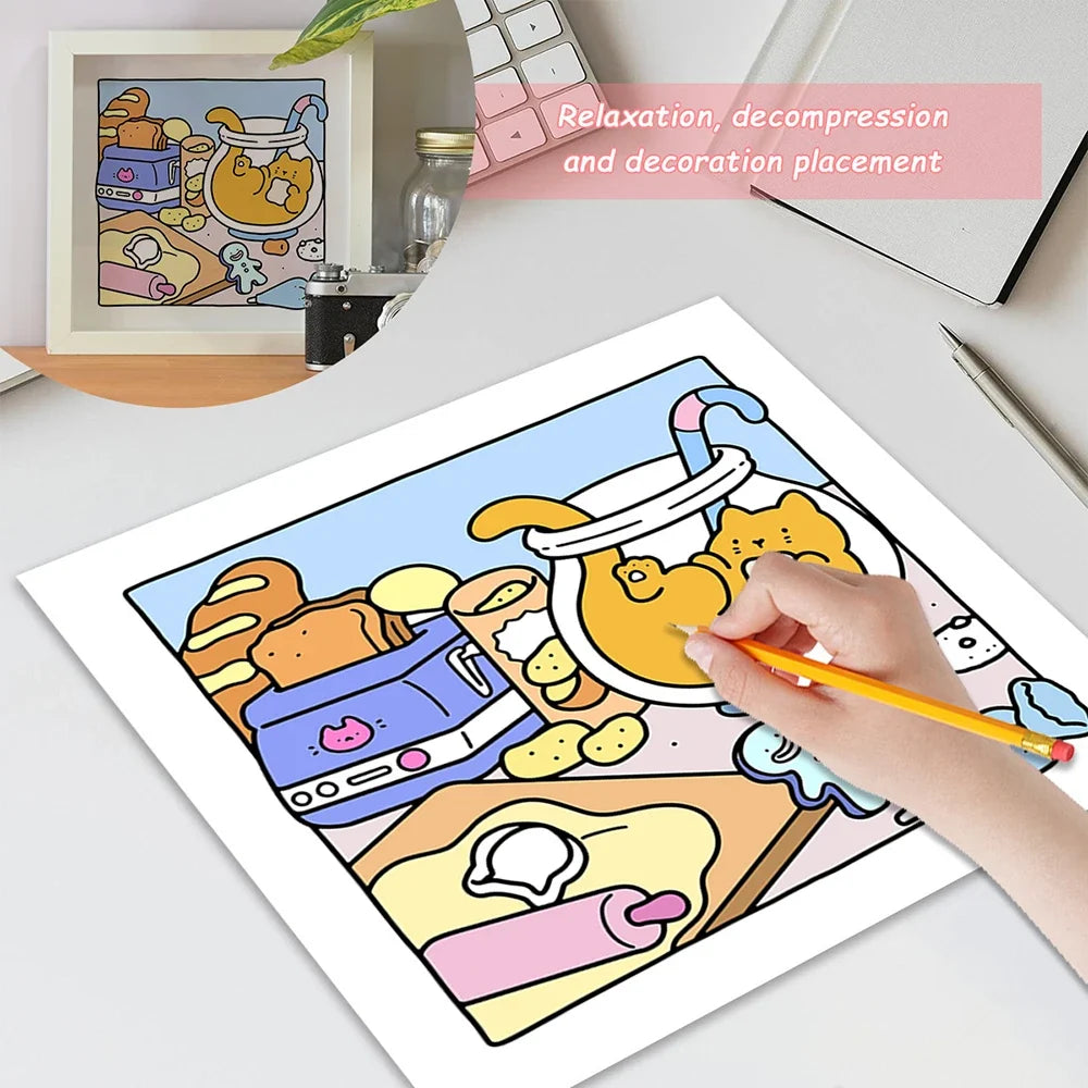 24 Page Selling Cute Cat Coloring Book Student Stress Relief Cartoon