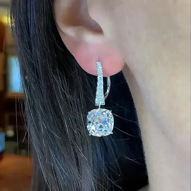 Huitan CZ Crystal Dangle Earrings – Silver Drop Jewelry for Women