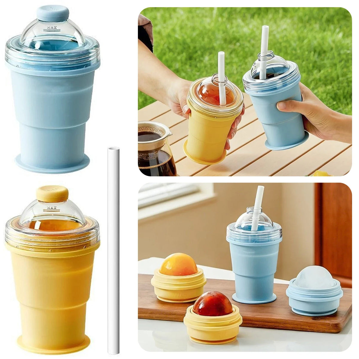 2-in-1 Collapsible Silicone Ice Ball Maker Cup | Foldable Tumbler