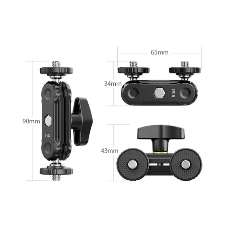 R102 Metal Magic Arm Double Ball Head 360° 1/4" Camera Mount