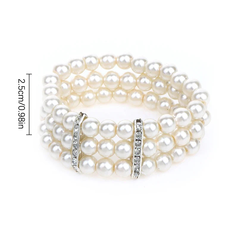 3-Row Pearl Rhinestone Stretch Bracelet | Multilayer Bangle