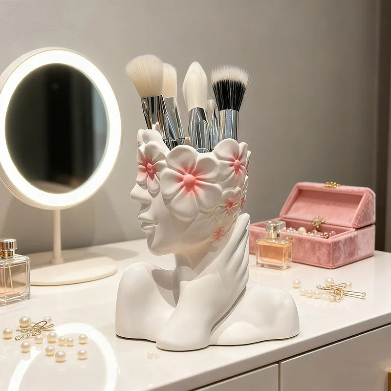 Nordic Face Holding Girl Makeup Brush Storage Cylinder Fashion