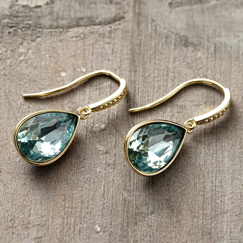 Huitan Blue CZ Water Drop Earrings – Elegant Fashion Jewelry