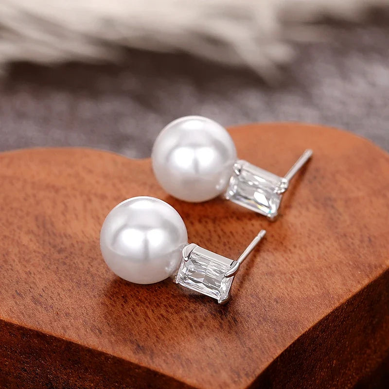 Huitan Pearl & Cubic Zirconia Drop Earrings for Women