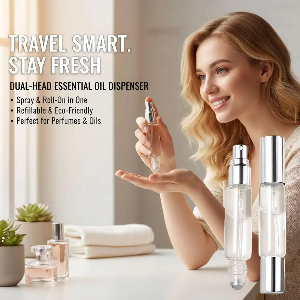 10ml Dual-End Refillable Glass Bottle – Sprayer & Roller Top