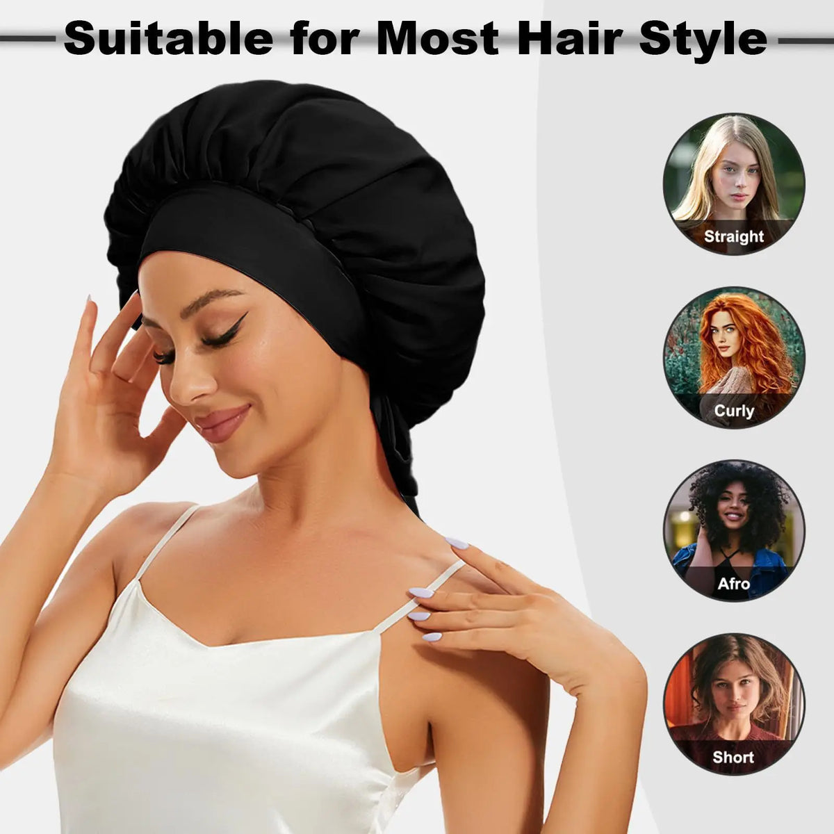 Elastic Ribbon Solid Shower Cap Wide Edge Round Bathing Hat