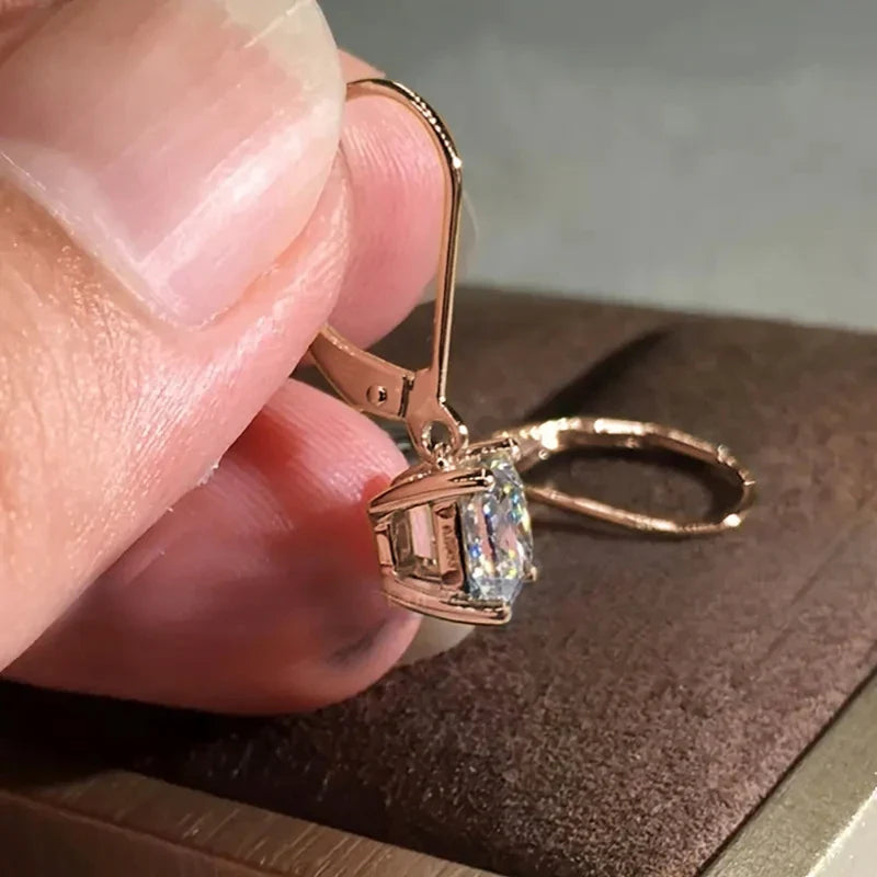 Huitan Princess CZ Dangle Earrings – Silver & Rose Gold