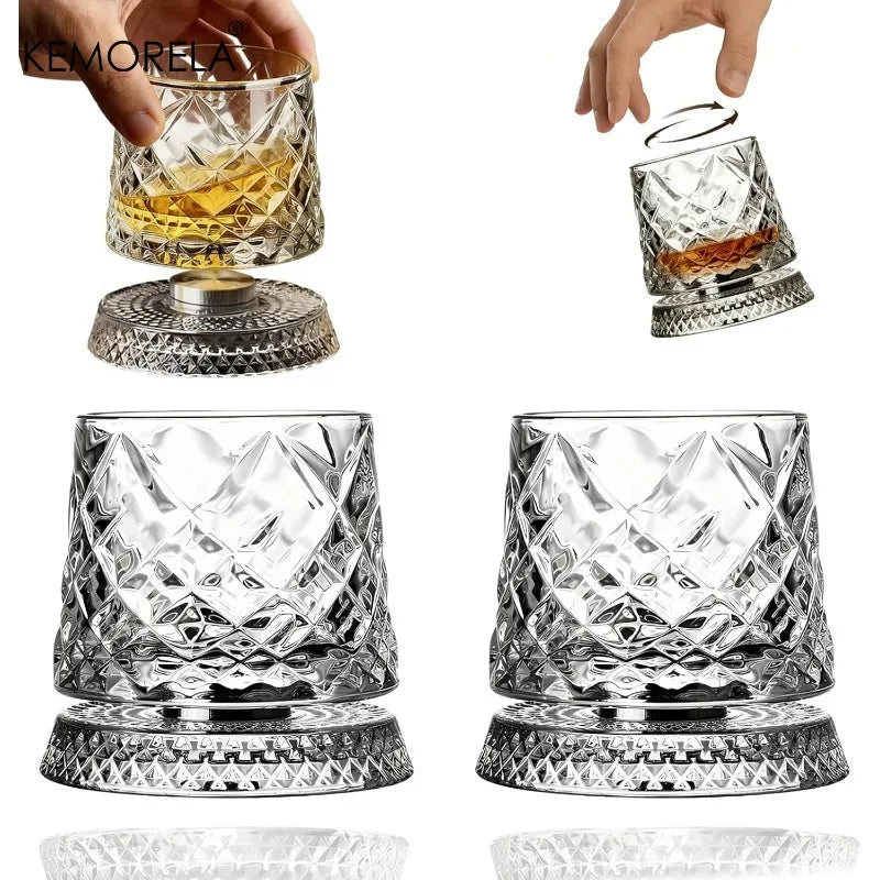360° Rotating Whisky Glass – Crystal Tumbler Gift for Men
