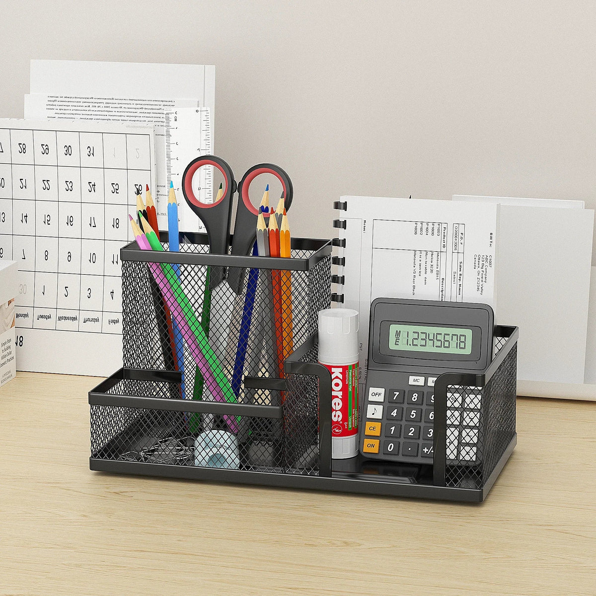 Black 3-Tier Mesh Desk Organizer Office Supplies Storage Pencil