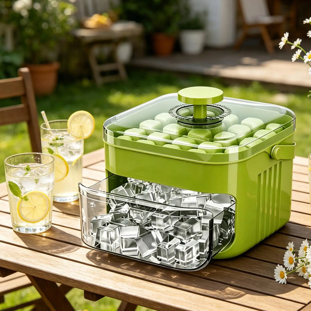 50-Cavity Double Layer Ice Cube Tray with Lid & Storage Bin