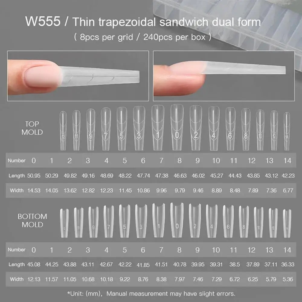 240Pcs Clear Nail Extension Builder Mold Tips | Full Cover Form