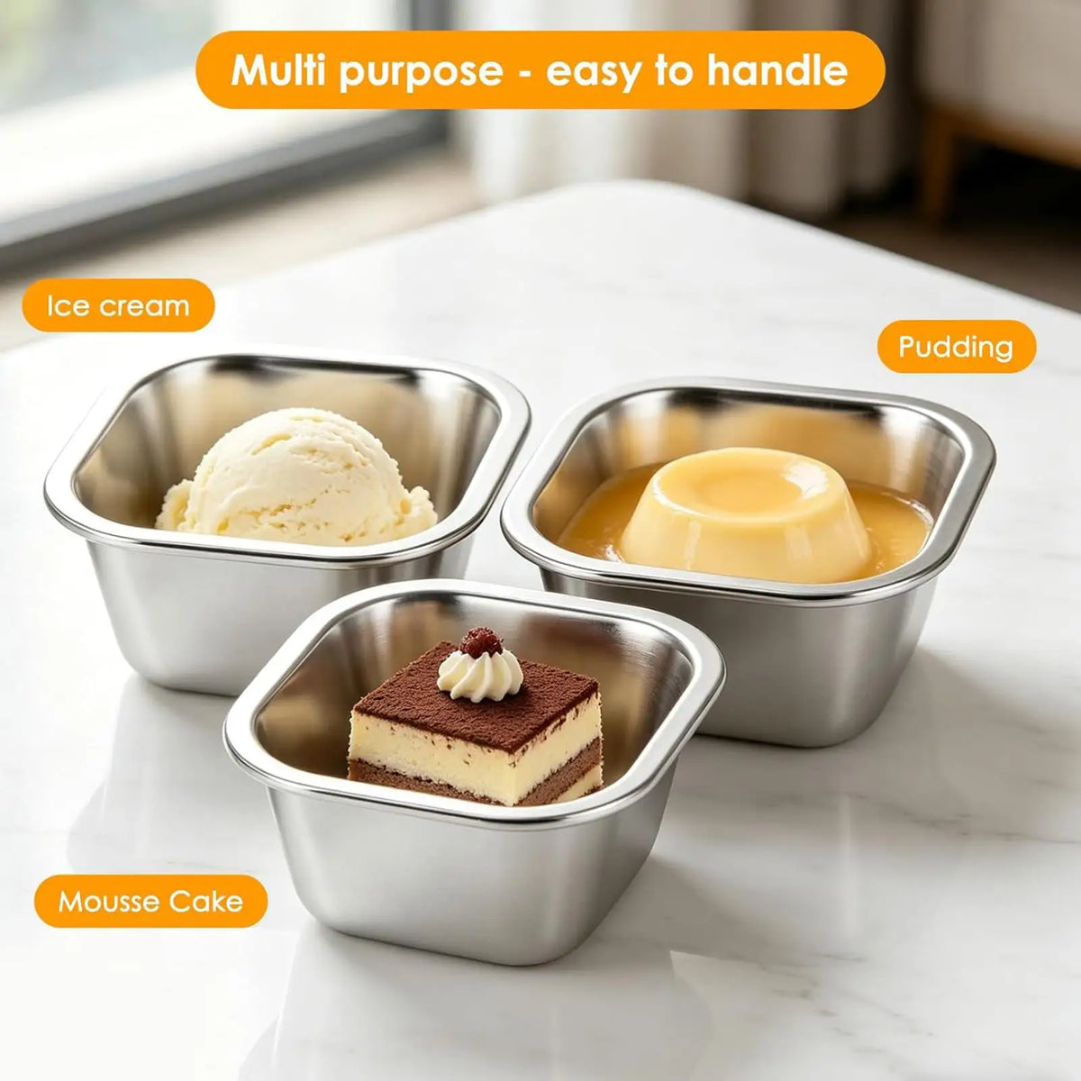 400ml Stainless Steel Ice Cream Containers with Lids – Set of 3