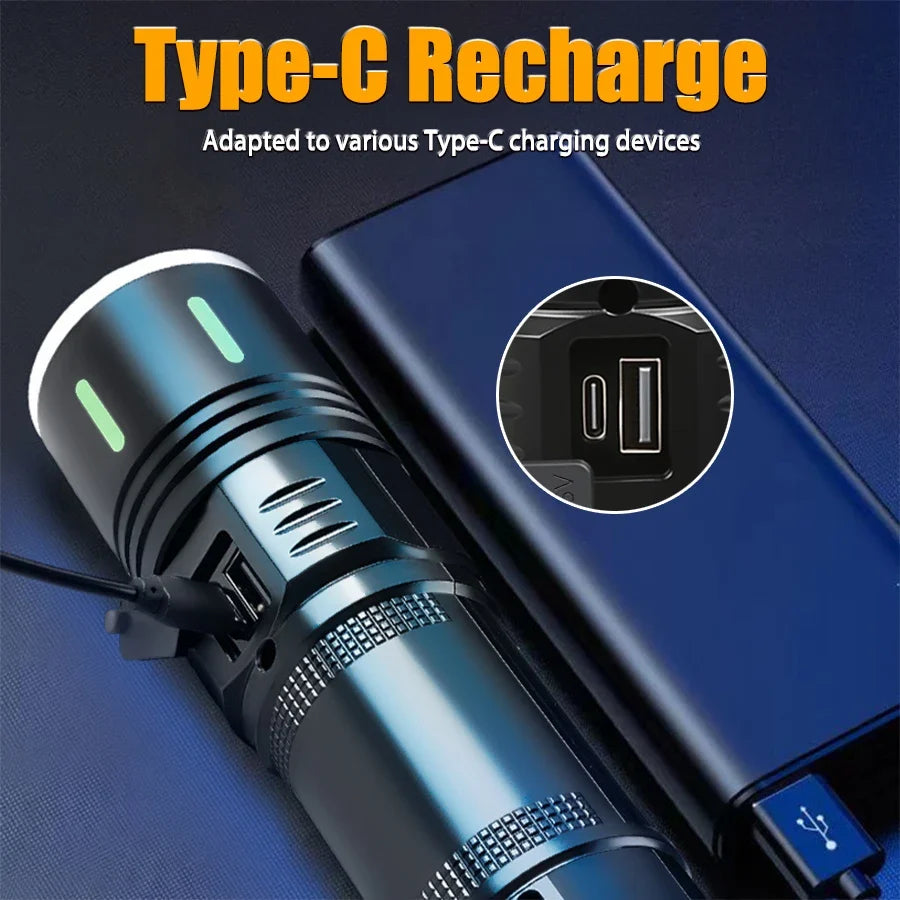 20W LED Flashlight 1000 Lumens Zoomable Rechargeable + Power Bank