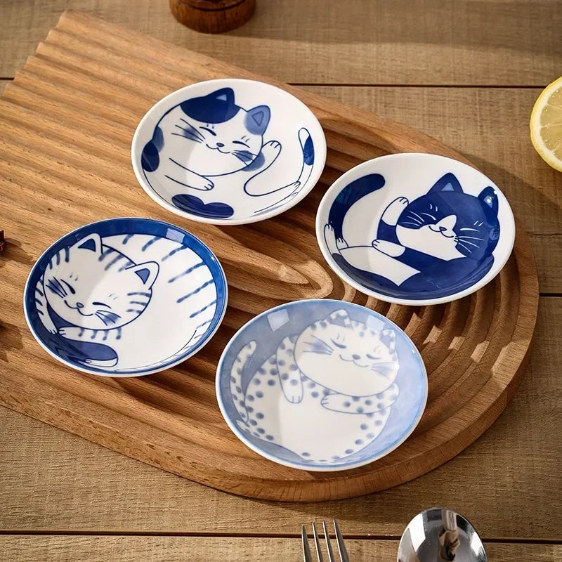 Japanese Cat Ceramic Dipping Dish | Soy Sauce & Seasoning Bowl