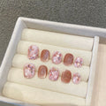 Korean Short Press On Nails – Pink Bow Diamond False Nails