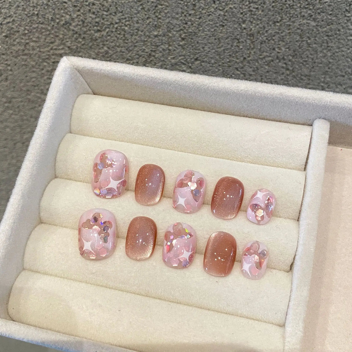 Korean Short Press On Nails – Pink Bow Diamond False Nails