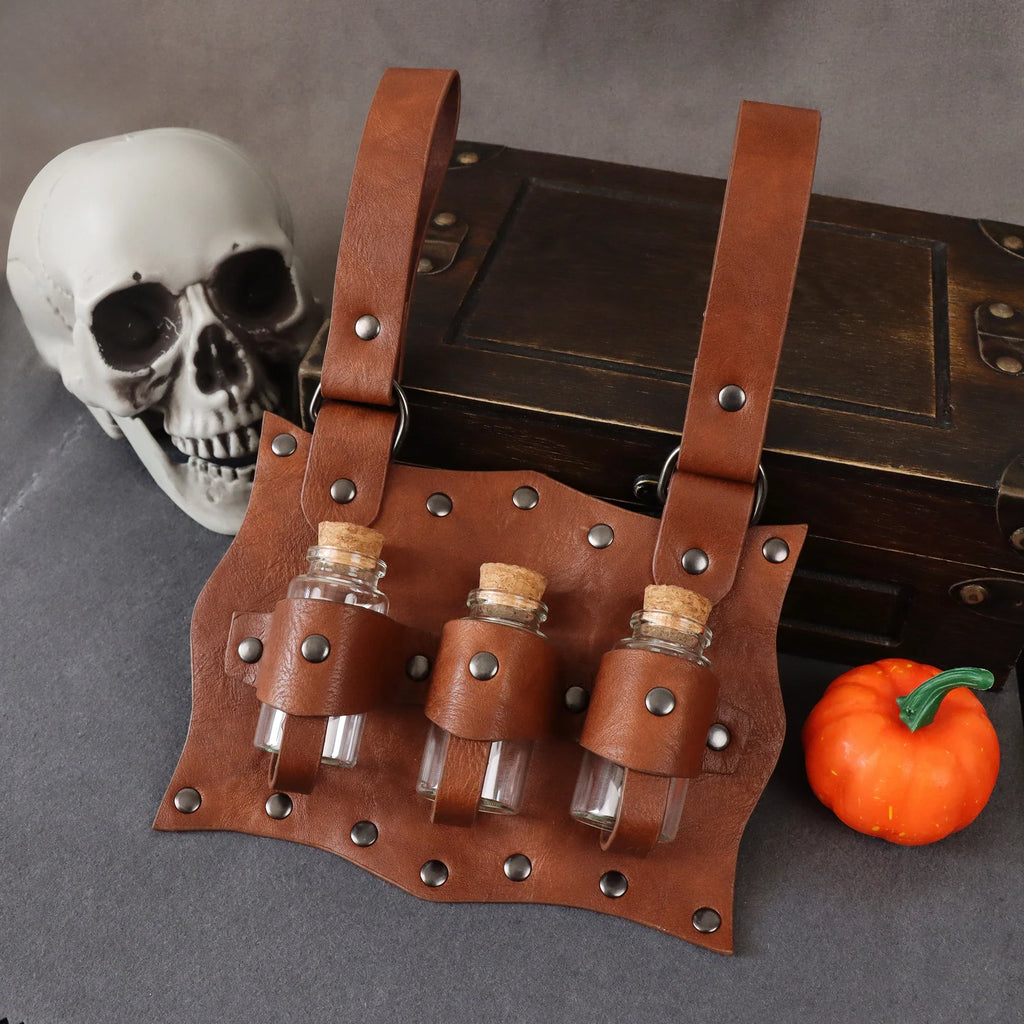 Medieval Alchemy Vial PU Holder Belt Hanging Potion Magic Costume