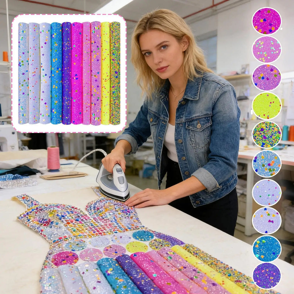 A4 Glitter Sequin Sheets 8-Pack | Iron-On Craft Fabric