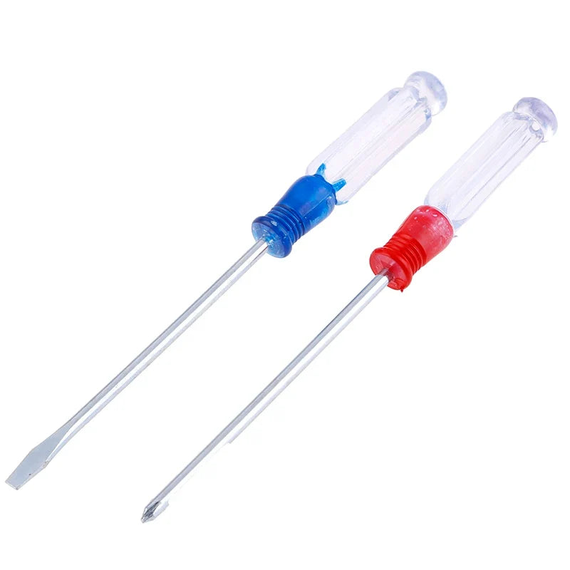 Small Precision Flat-blade Cross Screwdriver Red Blue Plastic Handle